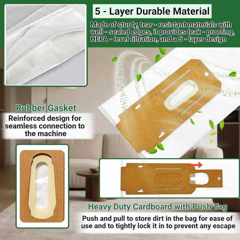 Wangenbro 8 Pack HEPA Vacuum Bags Replacement for Hoover ONEPWR Cordless Upright Vacuum Cleaner BH55500PC, BH55500 & Commercial CH95519 - Replaces Part AH15600, 5-Layer Filtration & Leak-Proof Design - Image 5
